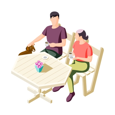 Downshifting escape people isometric icons composition with human characters getting away vector illustration