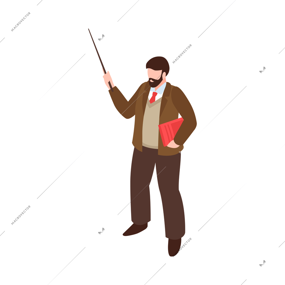 Isometric teachers lesson composition with isolated human character on blank background vector illustration