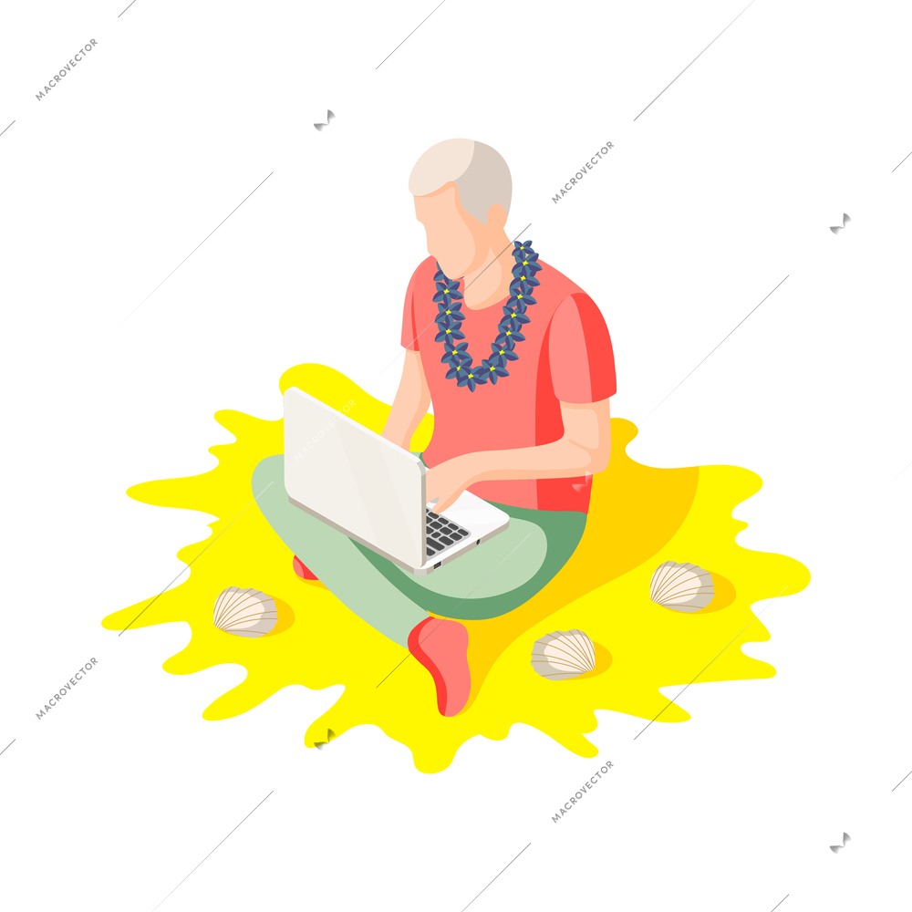 Downshifting escape people isometric icons composition with human character getting away vector illustration