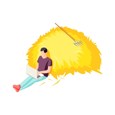 Downshifting escape people isometric icons composition with human character getting away vector illustration