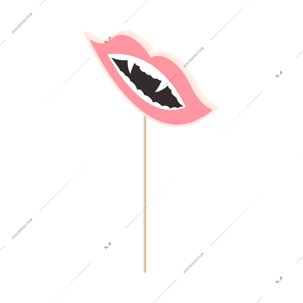 Photo booth props party isometric composition with isolated masquerade accessory on stick vector illustration