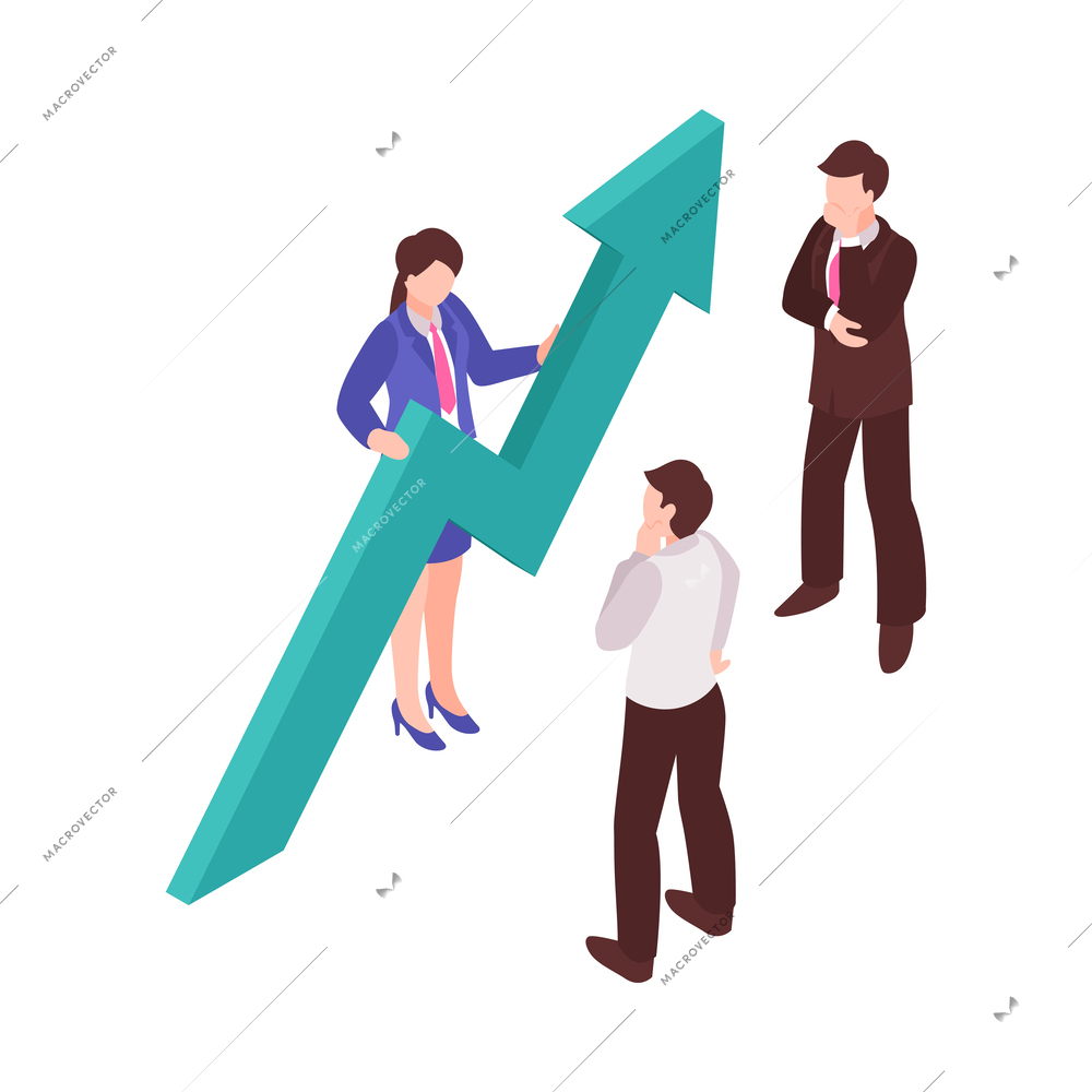 Isometric business analyst professional composition with conceptual financial analysis icons and people vector illustration