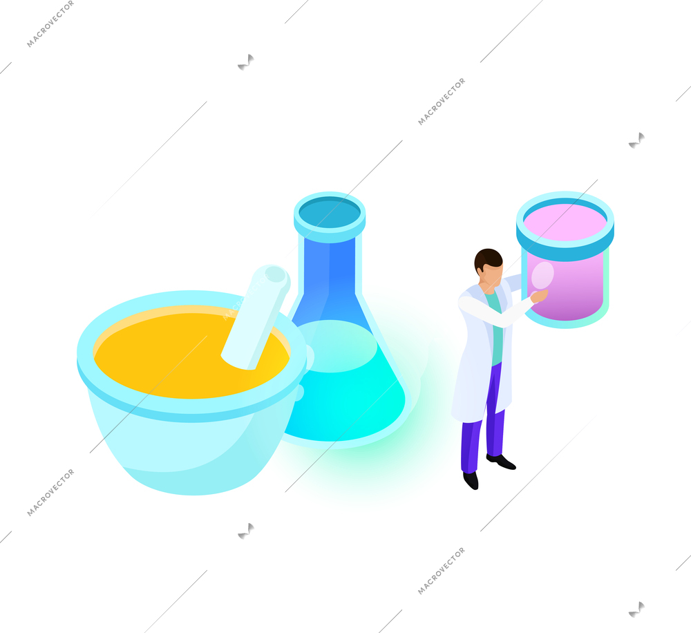 Vaccines development composition with conceptual isometric icons people and lab equipment vector illustration