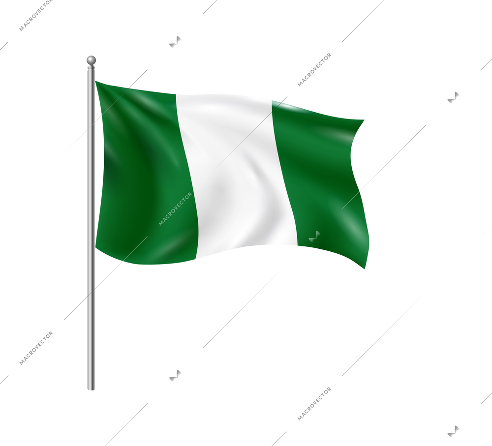 Realistic flags composition with isolated view of national flag beating in wind hanging on post vector illustration