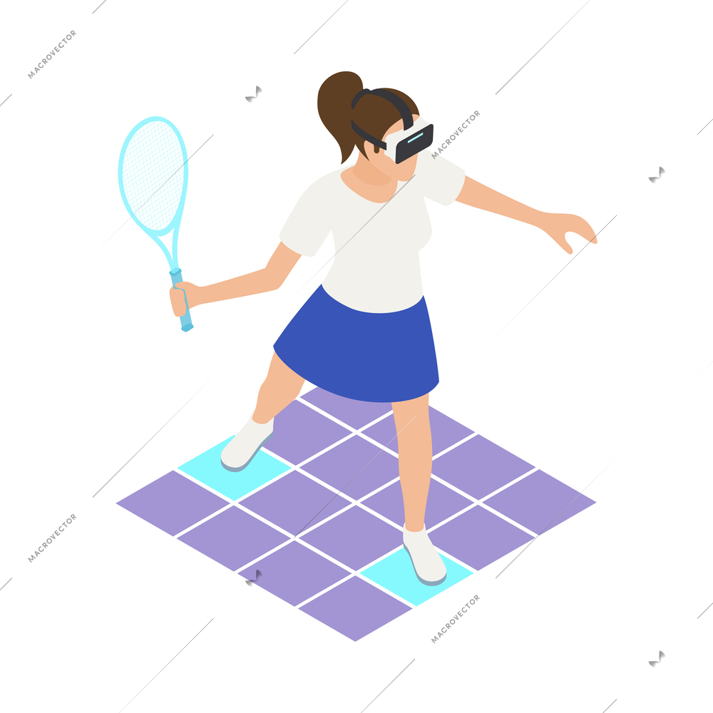 VR sports isometric icons composition with human character wearing helmet engaging sports activities vector illustration