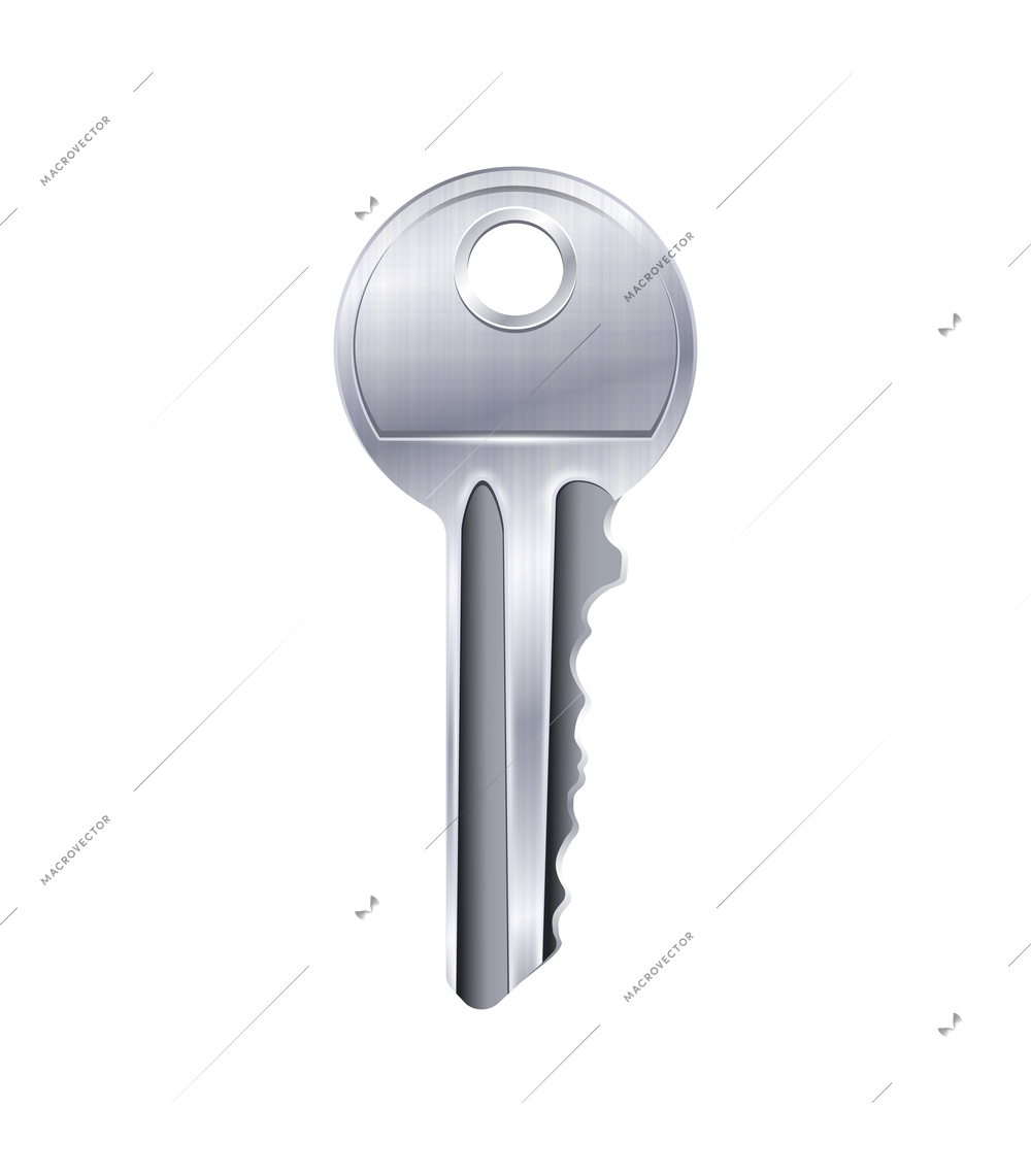 Realistic lock and key composition with isolated front view image on blank background vector illustration