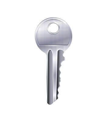 Realistic lock and key composition with isolated front view image on blank background vector illustration