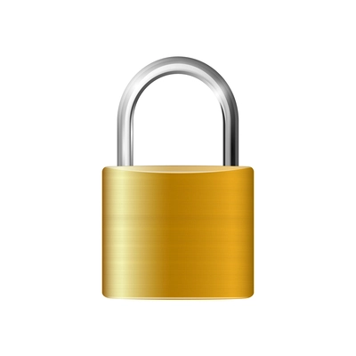 Realistic lock and key composition with isolated front view image on blank background vector illustration