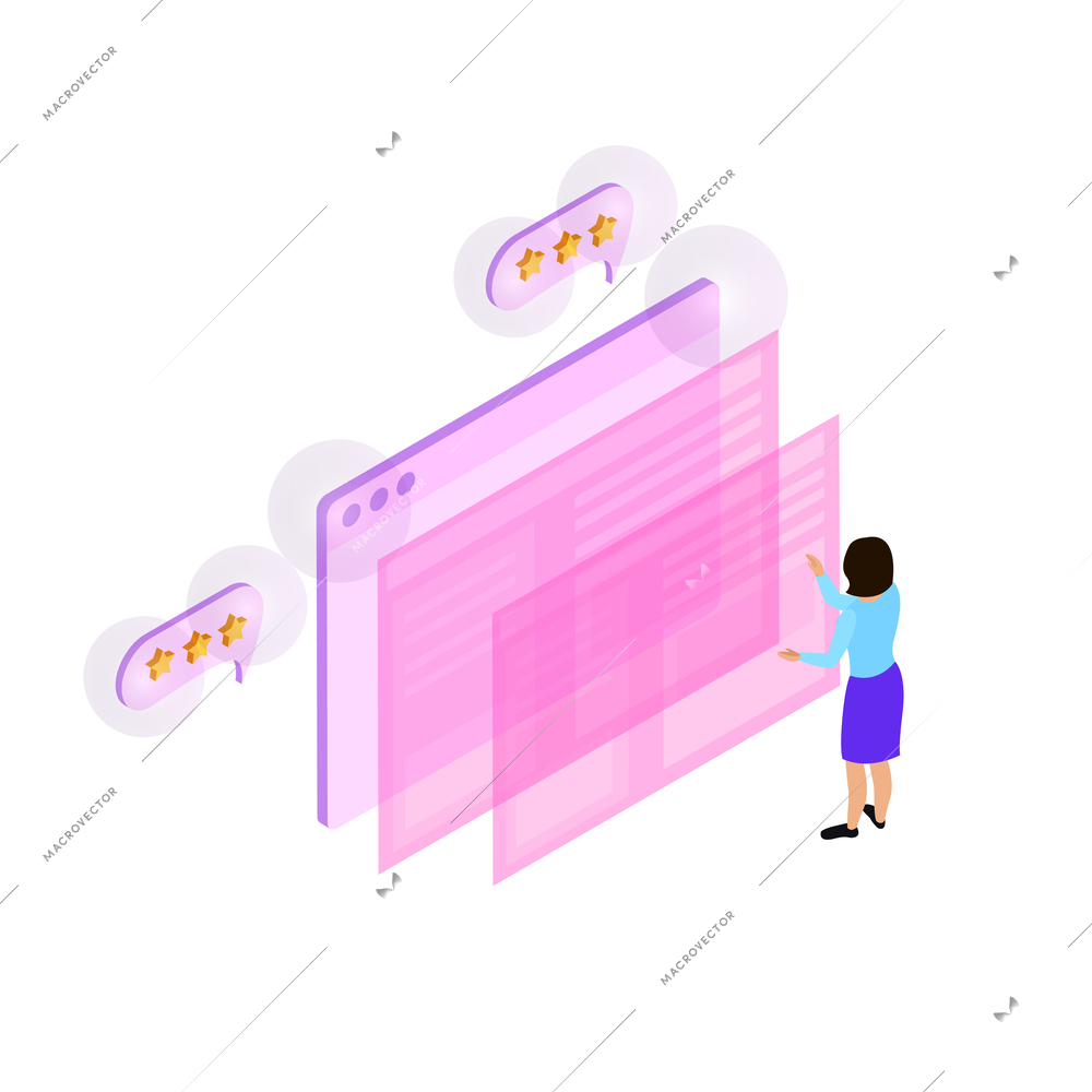 CRM customer relationship management isometric composition with conceptual icons of social networking with people vector illustration