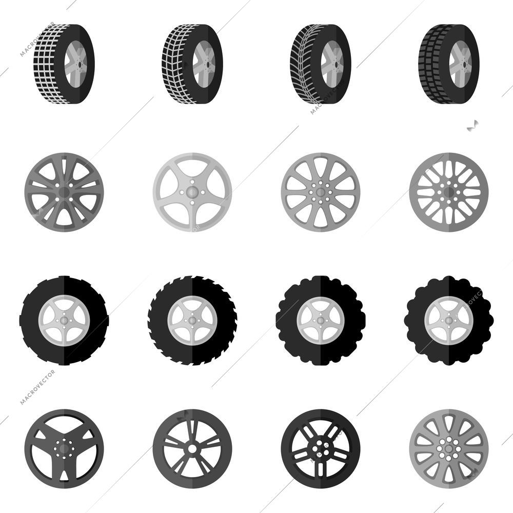 Tire service montage and installation icon black set isolated vector illustration