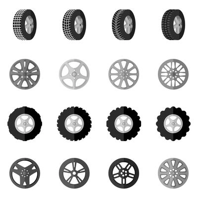 Tire service montage and installation icon black set isolated vector illustration