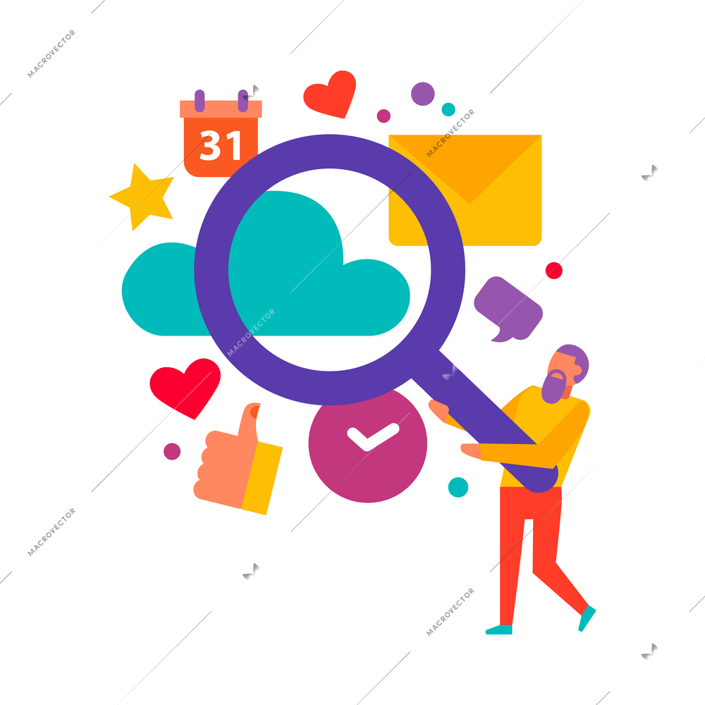 Digital marketing composition with advertising media search of creative decisions start up support icons vector illustration