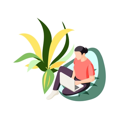 Downshifting escape people isometric icons composition with human character getting away vector illustration