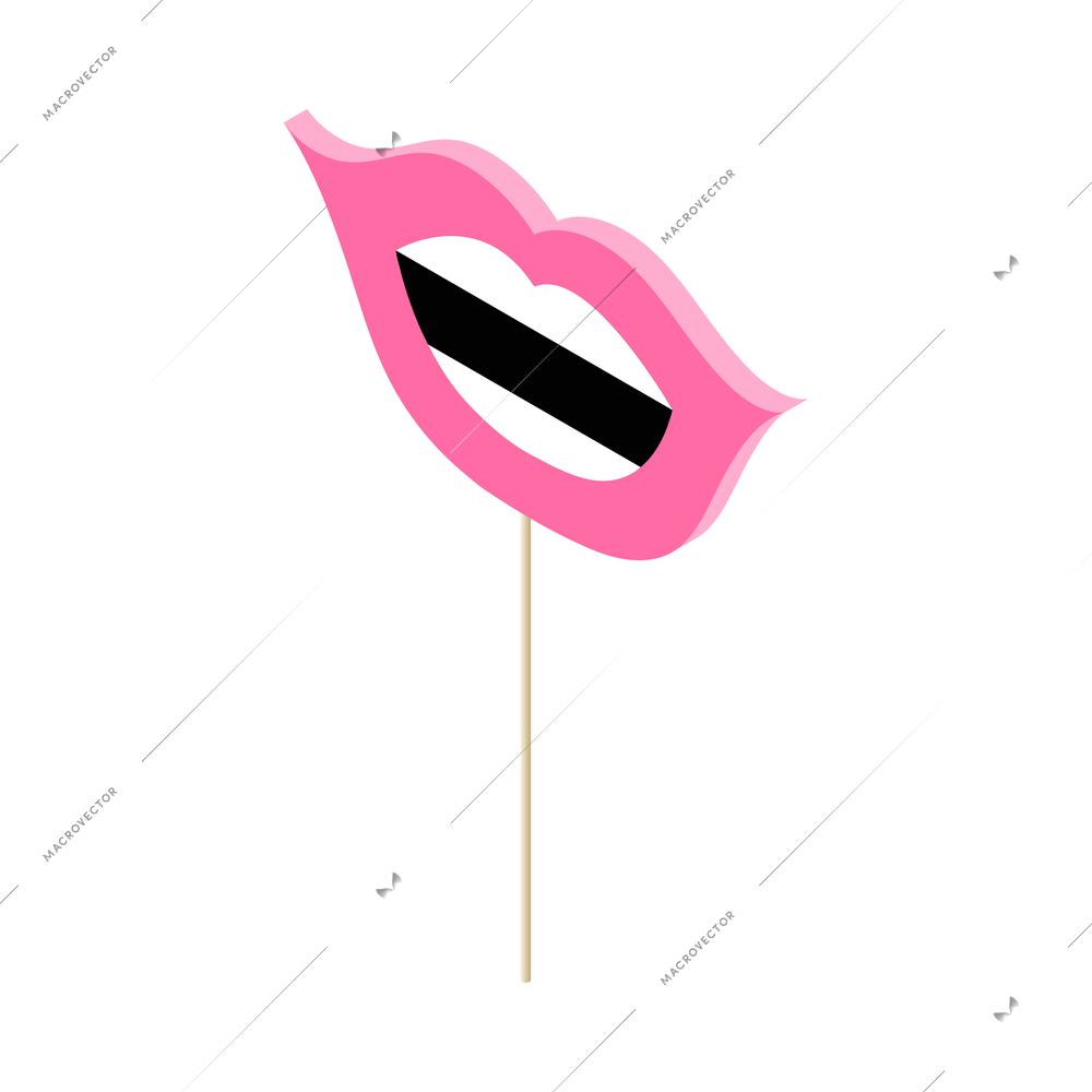 Photo booth props party isometric composition with isolated masquerade accessory on stick vector illustration
