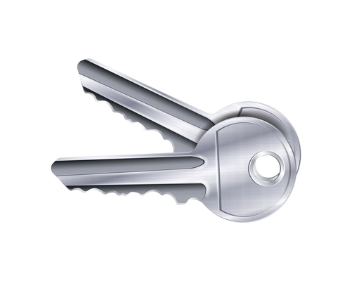 Realistic lock and key composition with isolated front view image on blank background vector illustration