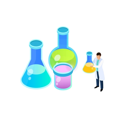 Vaccines development composition with conceptual isometric icons people and lab equipment vector illustration