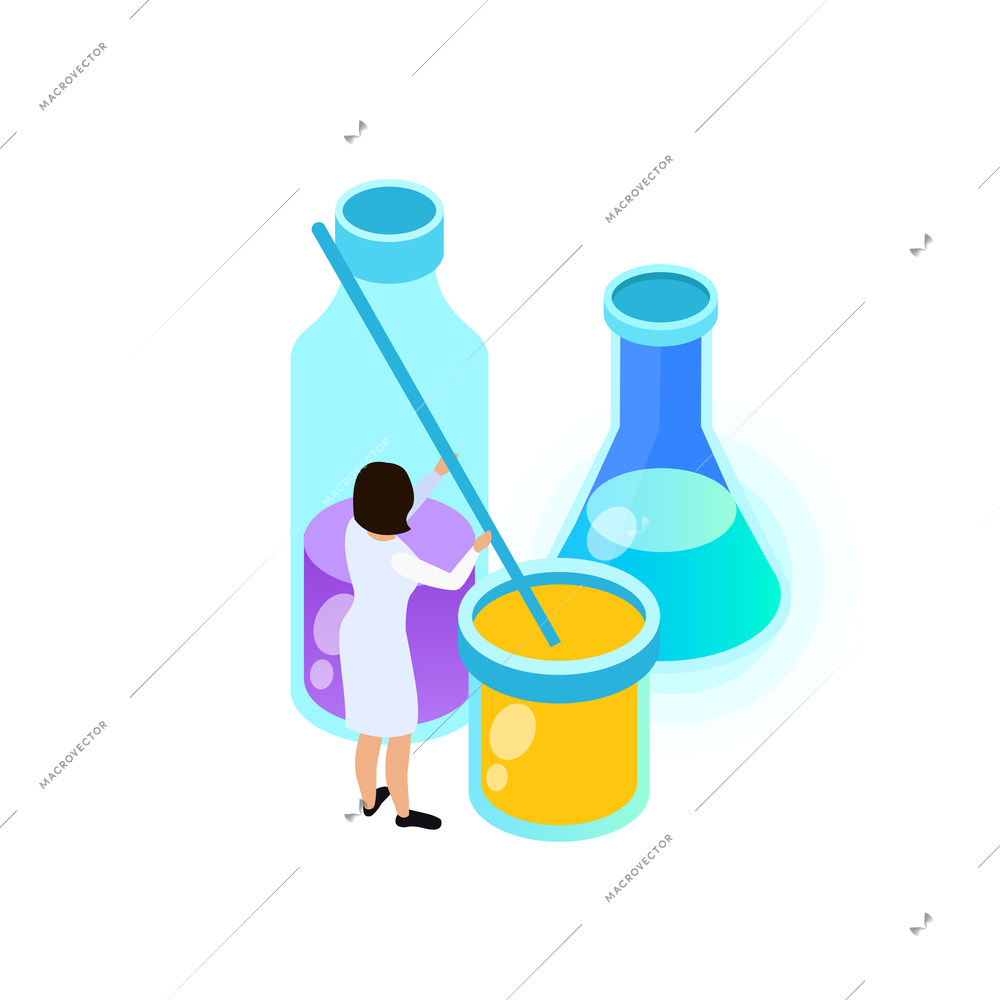 Vaccines development composition with conceptual isometric icons people and lab equipment vector illustration