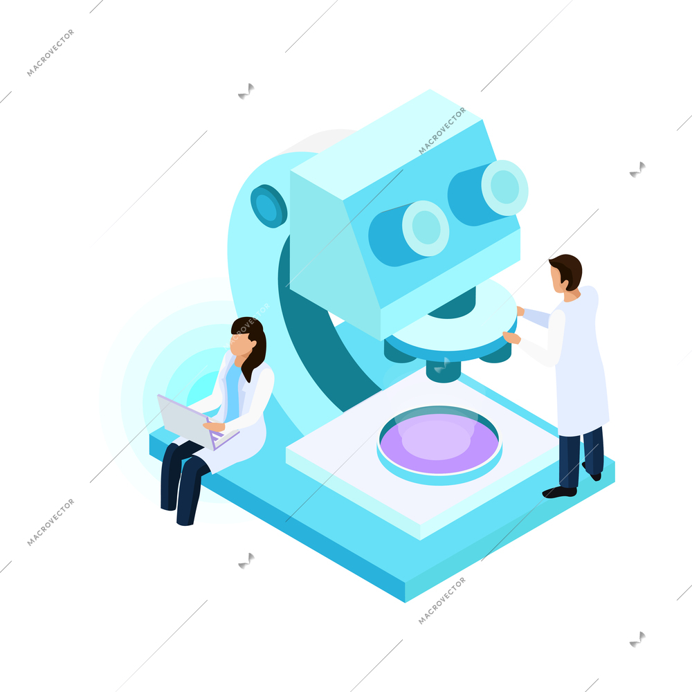 Vaccines development composition with conceptual isometric icons people and lab equipment vector illustration