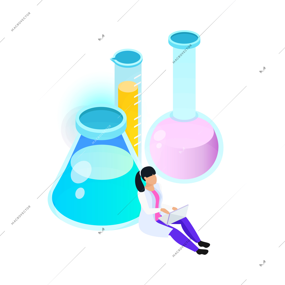 Vaccines development composition with conceptual isometric icons people and lab equipment vector illustration