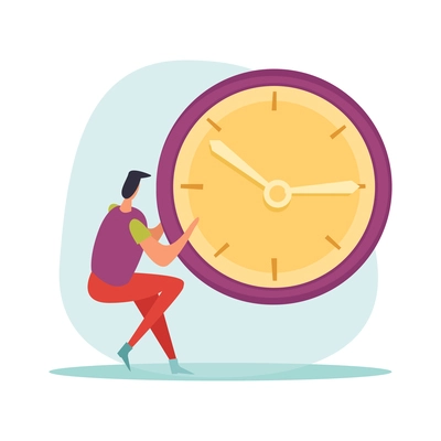 Deadline flat icons composition with hurrying and worried human character during hard work vector illustration