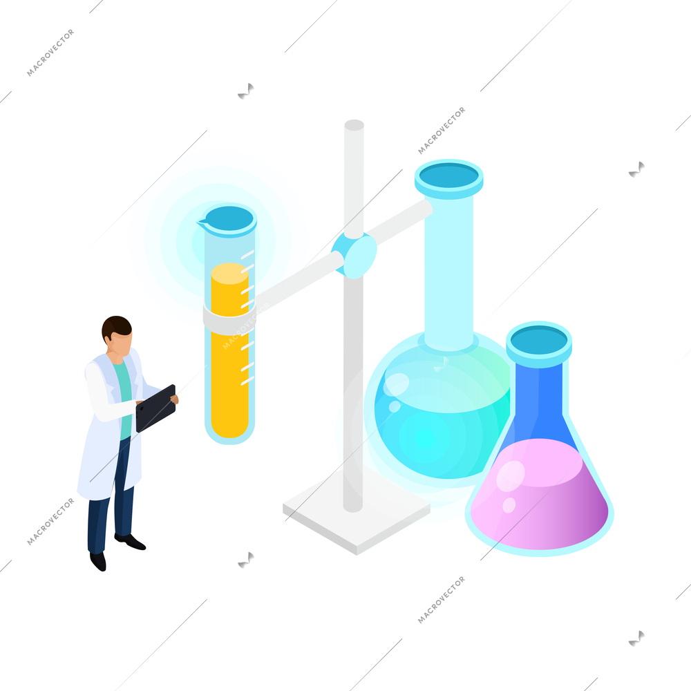 Vaccines development composition with conceptual isometric icons people and lab equipment vector illustration