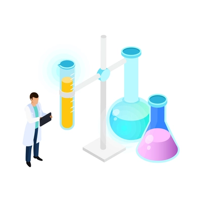 Vaccines development composition with conceptual isometric icons people and lab equipment vector illustration