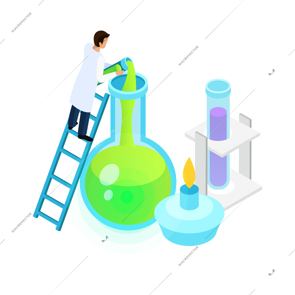 Vaccines development composition with conceptual isometric icons people and lab equipment vector illustration