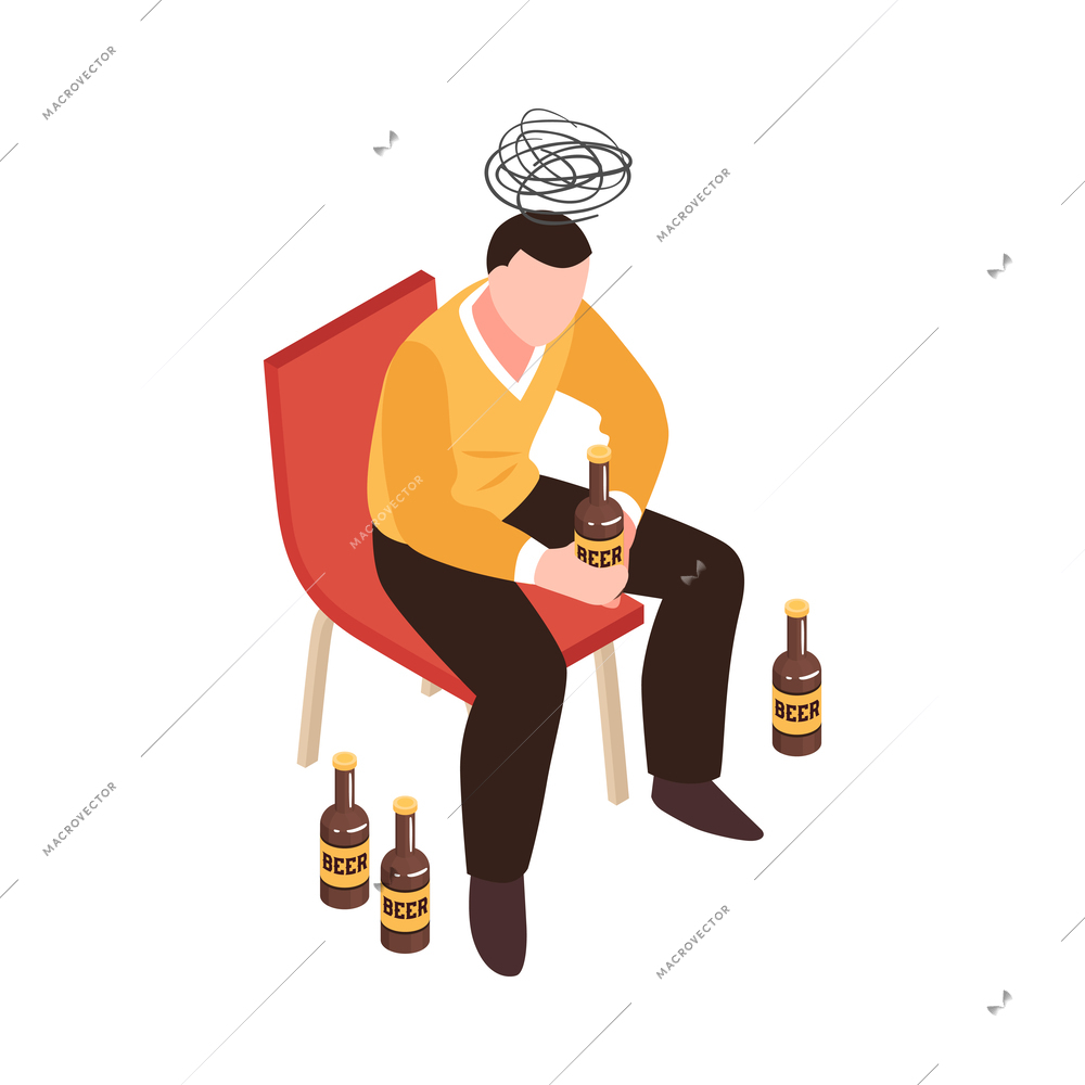 Isometric depression composition with isolated human character of affected person vector illustration