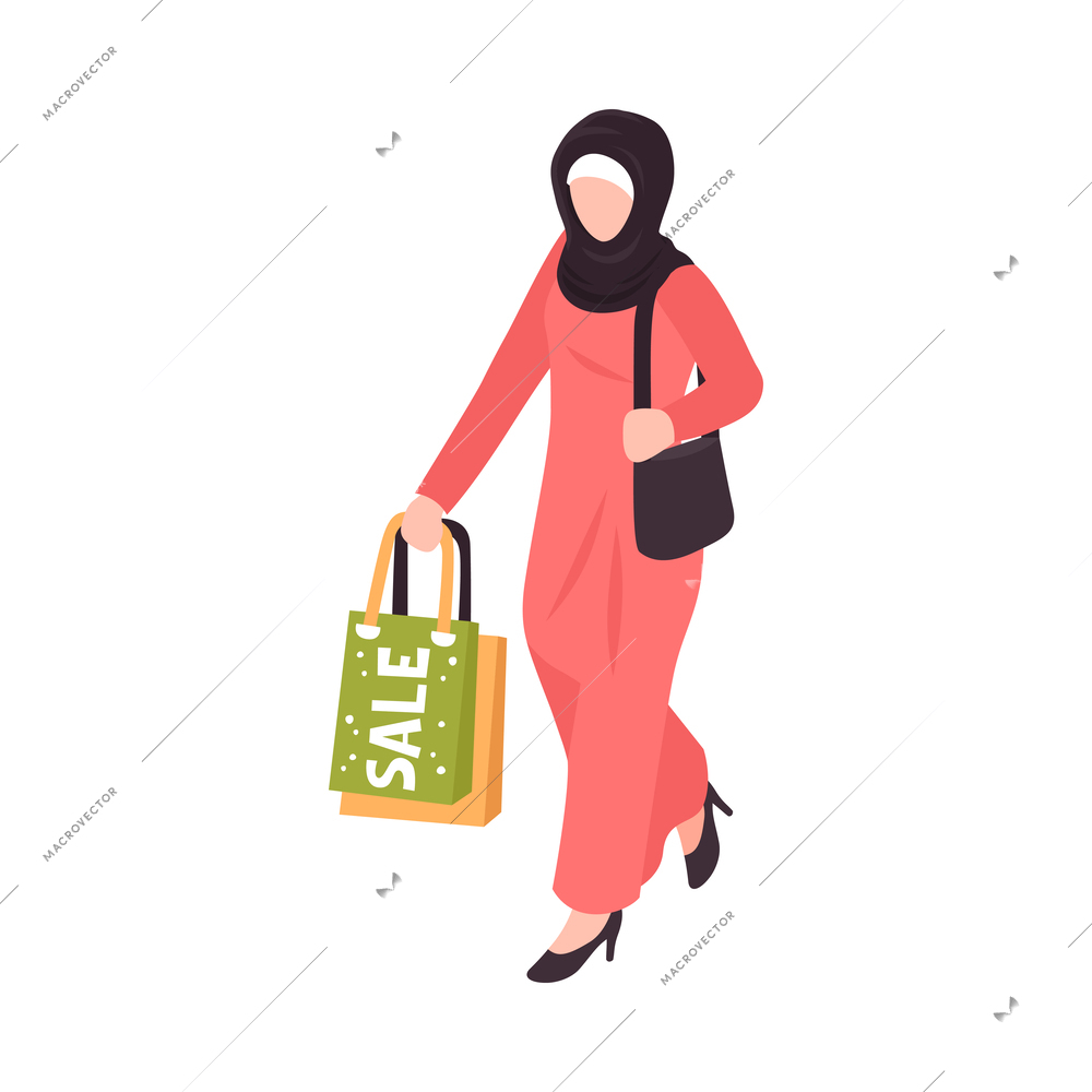 Isometric arabs people family business recreation life composition with muslim human character vector illustration