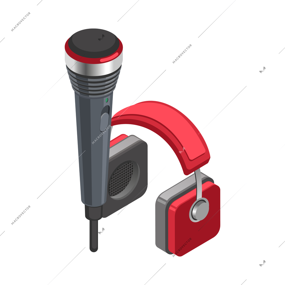 Karaoke isometric composition with isolated image of entertaining equipment on blank background vector illustration