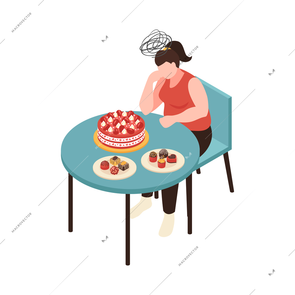 Isometric depression composition with isolated human character of affected person vector illustration