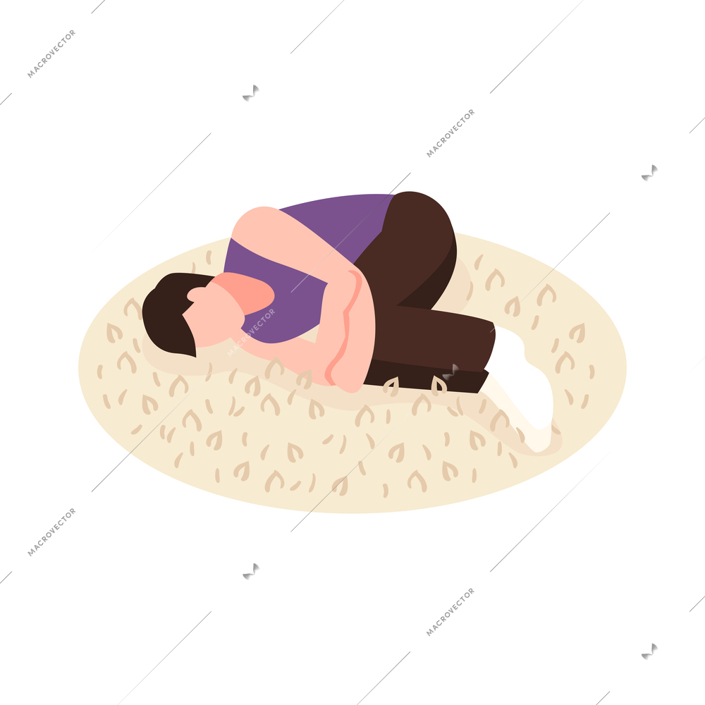 Isometric depression composition with isolated human character of affected person vector illustration