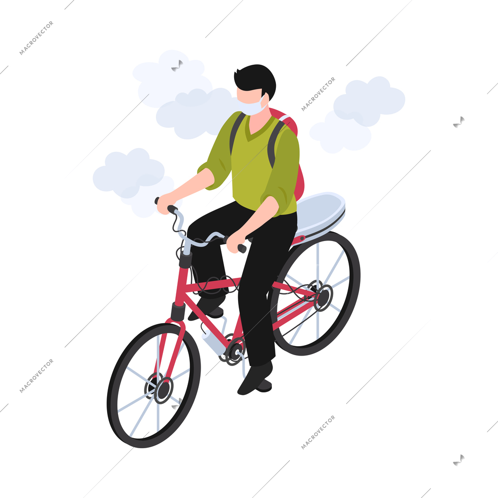 Isometric air pollution composition with isolated human characters having difficulty breathing dirty air vector illustration