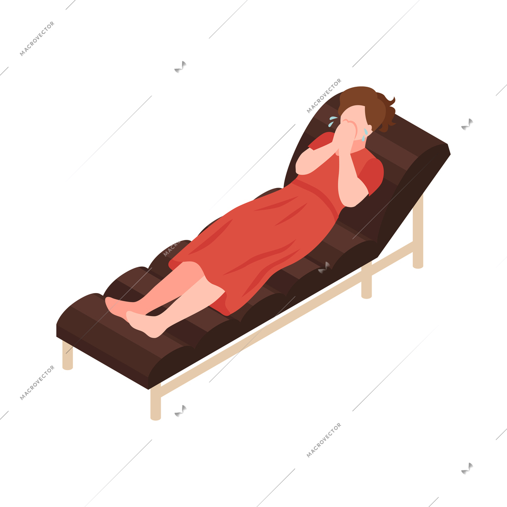 Isometric depression composition with isolated human character of affected person vector illustration