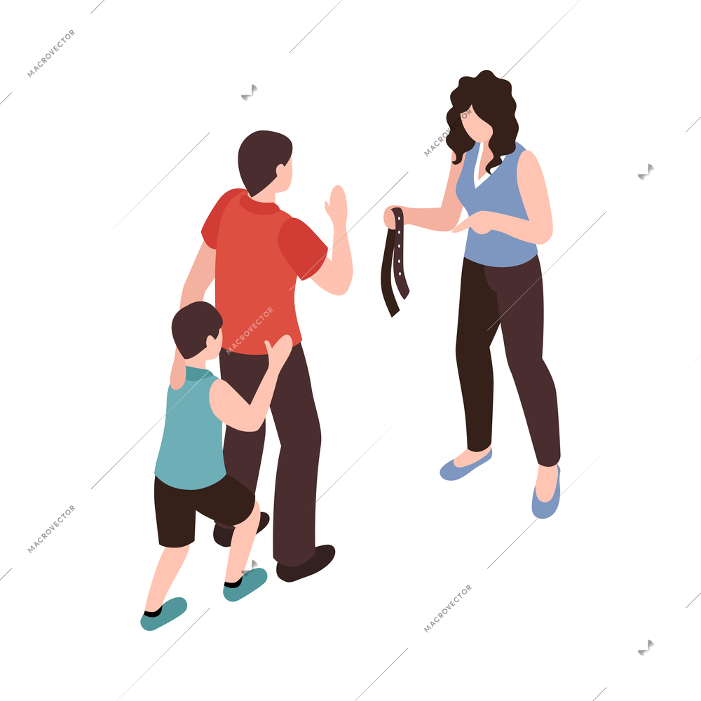 Isometric partners husband wife conflict quarreling family domestic abuse composition vector illustration