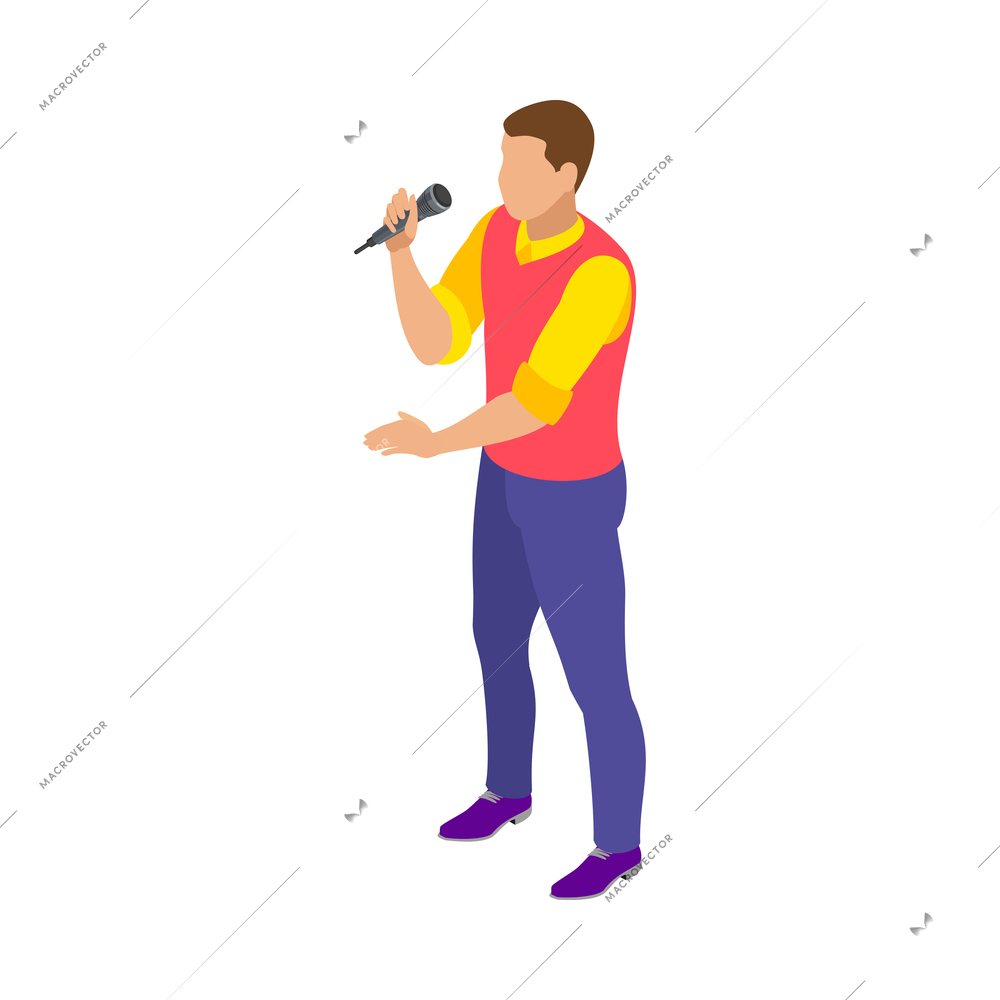 Karaoke isometric composition with isolated human character of singing person on blank background vector illustration