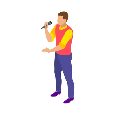 Karaoke isometric composition with isolated human character of singing person on blank background vector illustration