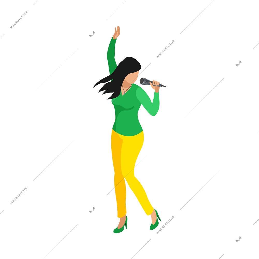 Karaoke isometric composition with isolated human character of singing person on blank background vector illustration