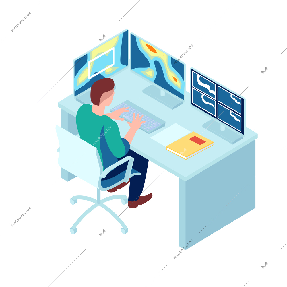 Isometric forecasters meteorological weather center composition on blank background vector illustration