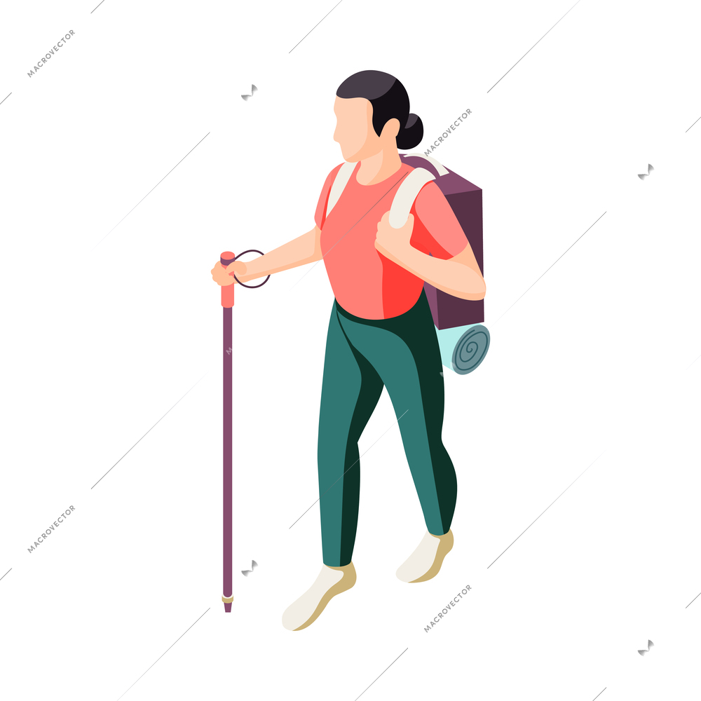 Downshifting escape people isometric icons composition with human character getting away vector illustration