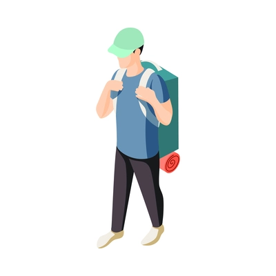 Downshifting escape people isometric icons composition with human character getting away vector illustration