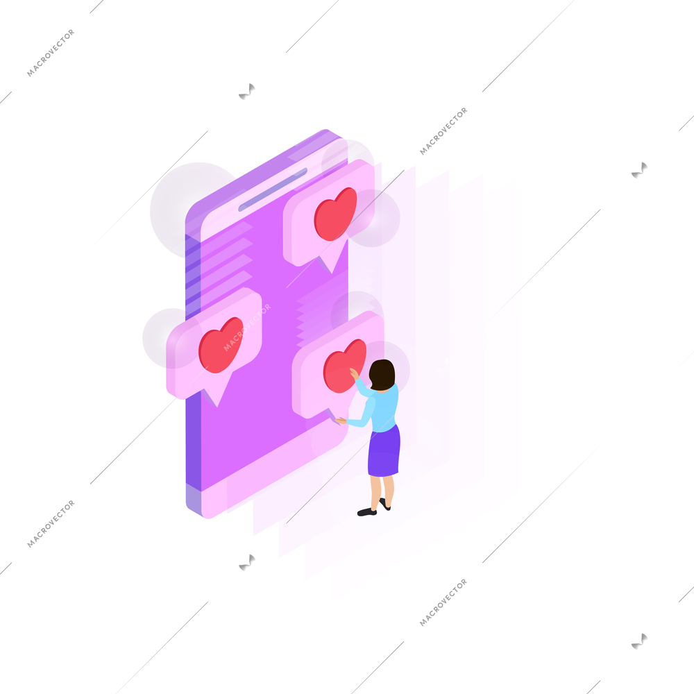 CRM customer relationship management isometric composition with conceptual icons of social networking with people vector illustration