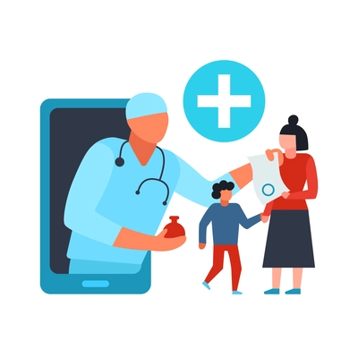 Digital online medicine composition of conceptual icons pictograms with gadgets and people vector illustration