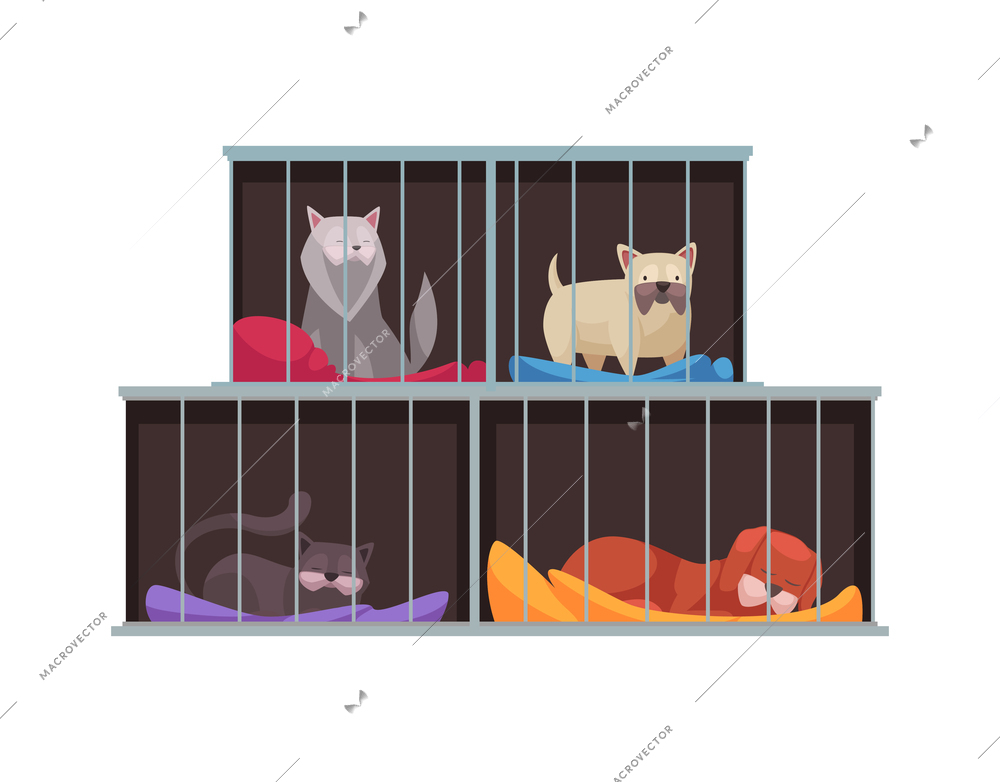 Animal shelter adoption center homeless pets composition with doodle view of pets vector illustration