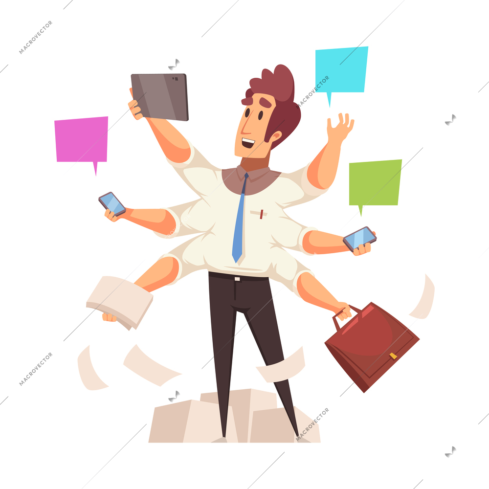 Busy later business people composition with cartoon style characters of workers in rush vector illustration