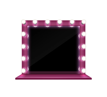 Makeup mirror realistic composition with isolated front view of studio glass with glowing lamps vector illustration