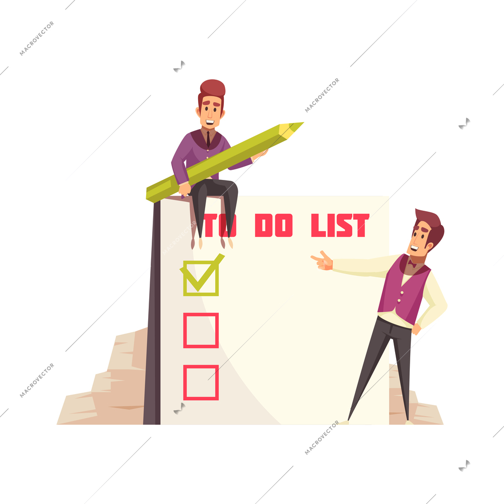 Planning schedule time management composition with cartoon characters in hurry scene vector illustration