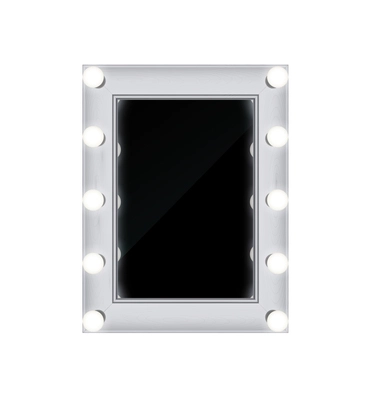 Makeup mirror realistic composition with isolated front view of studio glass with glowing lamps vector illustration