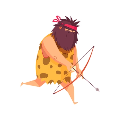 Primitive man caveman composition with cartoon human character of ancient person hunting vector illustration