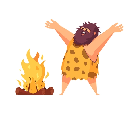 Primitive man caveman composition with cartoon human character of ancient person vector illustration